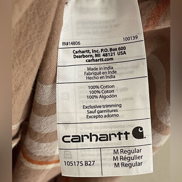 Carhartt Men's Short Sleeve Casual Plaid Shirt - Brown and Cream - Picture 4 of 6